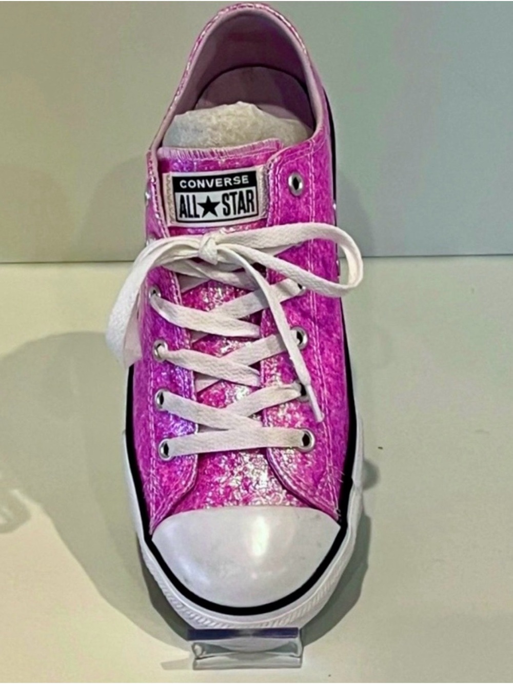 Converse Chuck Taylor Pink Glitter Low Top Sparkle Sneaker Junior 5.5 Womens 7.5 - Picture 2 of 8